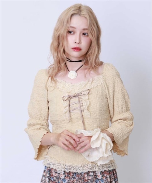 axes femme(アクシーズファム)の「レースアッププルオーバー(Tシャツ/カットソー・レディース・ブラック/ベージュ・FREE)」の4枚目の写真