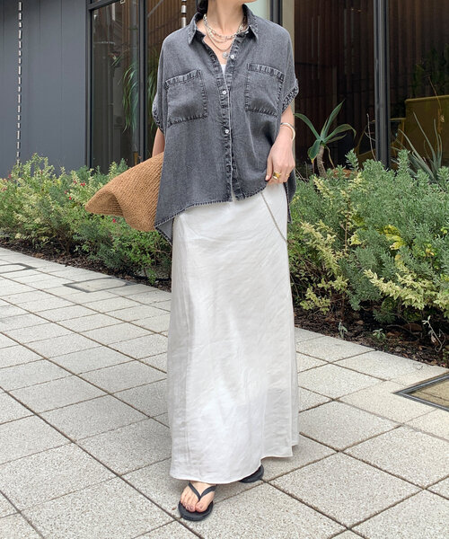 ブラウス シャツ リヨセルデニムバック切替シャツ レディース DouDou ブラウス シャツ リヨセルデニムバック切替シャツ