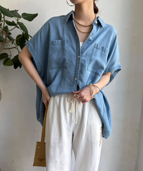 DouDou(ドゥドゥ)の「リヨセルデニムバック切替シャツ(シャツ/ブラウス・レディース・ブラック/ブルー/ブルー系その他・FREE)」の14枚目の写真