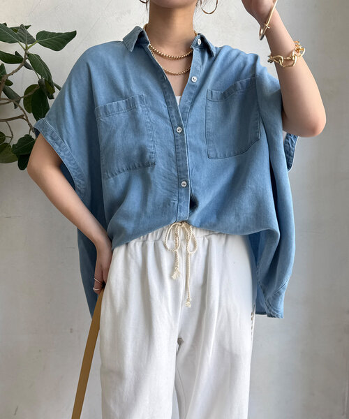 DouDou(ドゥドゥ)の「リヨセルデニムバック切替シャツ(シャツ/ブラウス・レディース・ブラック/ブルー/ブルー系その他・FREE)」の15枚目の写真