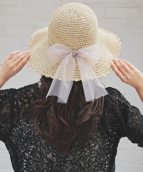 Honeys(ハニーズ)の「スカラップつば広帽(ハット・レディース・ホワイト×グレー/グレイッシュベージュ/ホワイト系その他/ベージュ・FREE)」の2枚目の写真