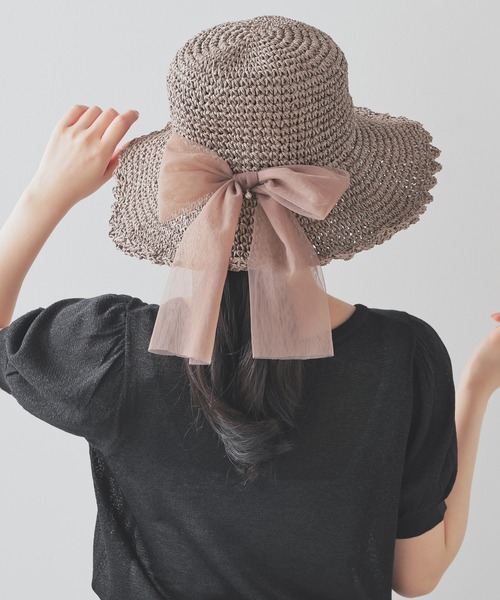 Honeys(ハニーズ)の「スカラップつば広帽(ハット・レディース・ホワイト×グレー/グレイッシュベージュ/ホワイト系その他/ベージュ・FREE)」の4枚目の写真