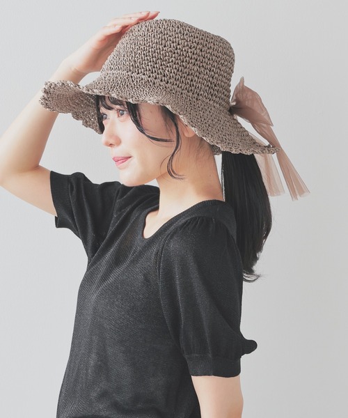 Honeys(ハニーズ)の「スカラップつば広帽(ハット・レディース・ホワイト×グレー/グレイッシュベージュ/ホワイト系その他/ベージュ・FREE)」の17枚目の写真