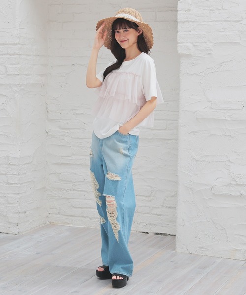 Honeys(ハニーズ)の「スカラップつば広帽(ハット・レディース・ホワイト×グレー/グレイッシュベージュ/ホワイト系その他/ベージュ・FREE)」の19枚目の写真