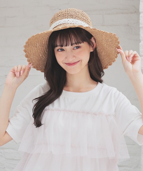 Honeys(ハニーズ)の「スカラップつば広帽(ハット・レディース・ホワイト×グレー/グレイッシュベージュ/ホワイト系その他/ベージュ・FREE)」の20枚目の写真