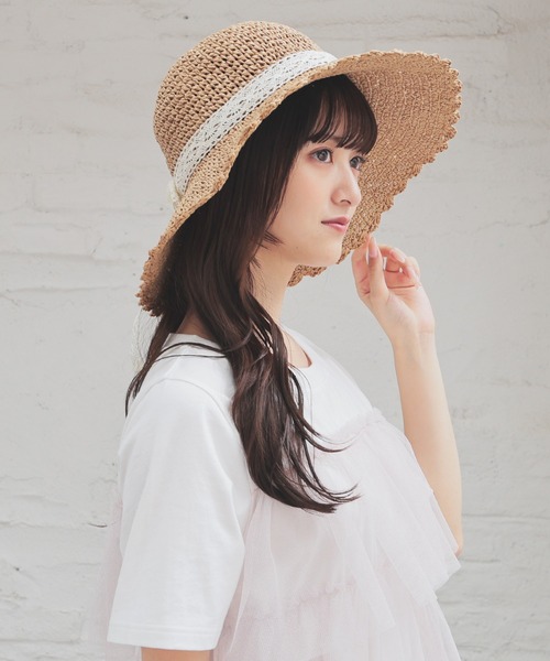 Honeys(ハニーズ)の「スカラップつば広帽(ハット・レディース・ホワイト×グレー/グレイッシュベージュ/ホワイト系その他/ベージュ・FREE)」の21枚目の写真