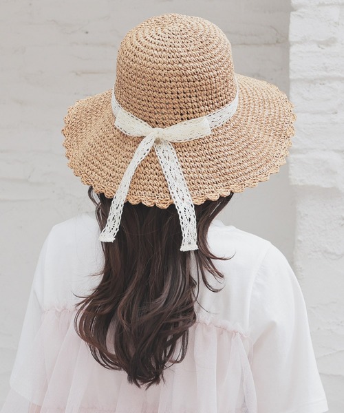 Honeys(ハニーズ)の「スカラップつば広帽(ハット・レディース・ホワイト×グレー/グレイッシュベージュ/ホワイト系その他/ベージュ・FREE)」の22枚目の写真