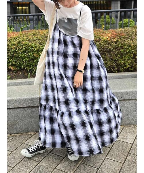 sm2rhythm（サマンサモスモスリズム）の「【動画あり】シャーリングチェックキャミワンピース（ワンピース・レディース・ブラウン/オフホワイト・F）」の16枚目の写真