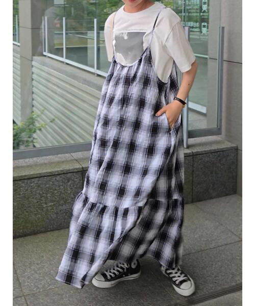 sm2rhythm（サマンサモスモスリズム）の「【動画あり】シャーリングチェックキャミワンピース（ワンピース・レディース・ブラウン/オフホワイト・F）」の21枚目の写真