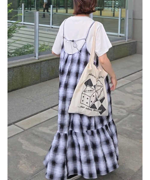 sm2rhythm（サマンサモスモスリズム）の「【動画あり】シャーリングチェックキャミワンピース（ワンピース・レディース・ブラウン/オフホワイト・F）」の6枚目の写真
