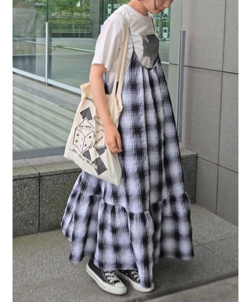 sm2rhythm（サマンサモスモスリズム）の「【動画あり】シャーリングチェックキャミワンピース（ワンピース・レディース・ブラウン/オフホワイト・F）」の7枚目の写真