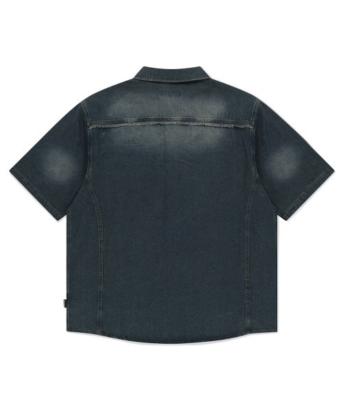 MAHAGRID（マハグリッド）の「『mahagrid/マハグリッド』DENIM HALF SHIRT /ウォッシュ加工 デニムシャツ（シャツ/ブラウス・メンズ・ブルー/ブラック・S/M）」の7枚目の写真