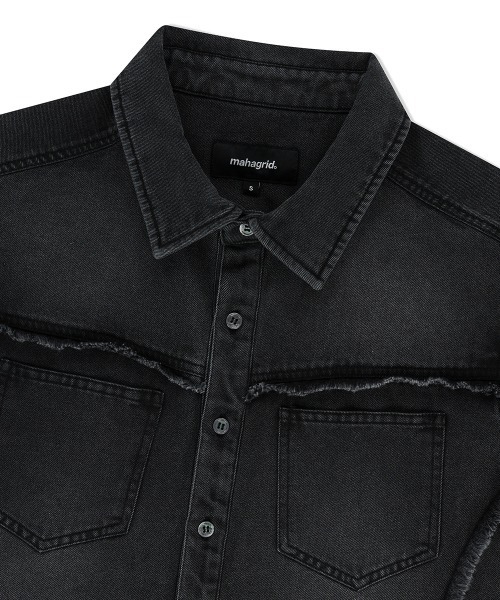 MAHAGRID（マハグリッド）の「『mahagrid/マハグリッド』DENIM HALF SHIRT /ウォッシュ加工 デニムシャツ（シャツ/ブラウス・メンズ・ブルー/ブラック・S/M）」の11枚目の写真