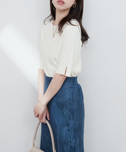 natural couture（ナチュラルクチュール）の「【WEB限定】前後2WAYピンタック切替袖シンプルニット（ニット/セーター・レディース・オフホワイト/ブルー/グレイッシュベージュ/ピンク系その他/ブラック/ミント・FREE）」の19枚目の写真