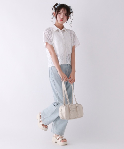 repipi armario(レピピ アルマリオ)の「【girly line】オハナレース開襟シャツ(シャツ/ブラウス・キッズ・ブラック/ホワイト・LARGE/MEDIUM/SMALL)」の3枚目の写真