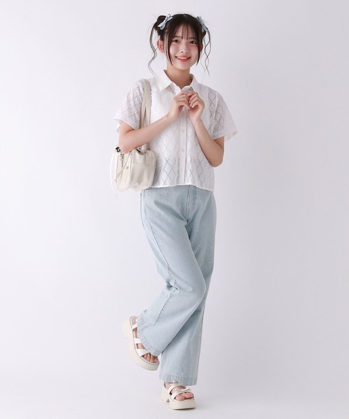 repipi armario(レピピ アルマリオ)の「【girly line】オハナレース開襟シャツ(シャツ/ブラウス・キッズ・ブラック/ホワイト・LARGE/MEDIUM/SMALL)」の4枚目の写真