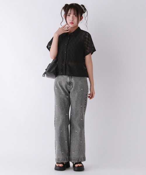 repipi armario(レピピ アルマリオ)の「【girly line】オハナレース開襟シャツ(シャツ/ブラウス・キッズ・ブラック/ホワイト・LARGE/MEDIUM/SMALL)」の5枚目の写真