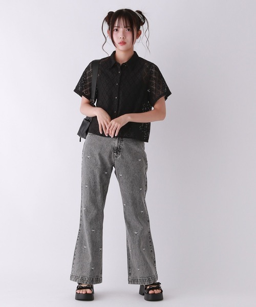 repipi armario(レピピ アルマリオ)の「【girly line】オハナレース開襟シャツ(シャツ/ブラウス・キッズ・ブラック/ホワイト・LARGE/MEDIUM/SMALL)」の6枚目の写真