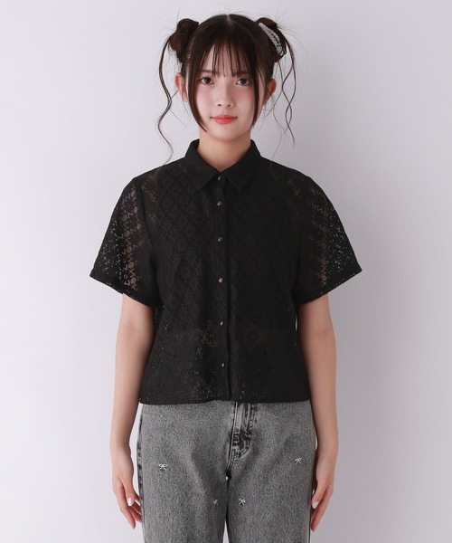 repipi armario(レピピ アルマリオ)の「【girly line】オハナレース開襟シャツ(シャツ/ブラウス・キッズ・ブラック/ホワイト・LARGE/MEDIUM/SMALL)」の9枚目の写真