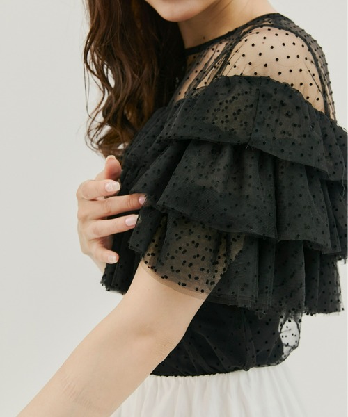 Olu.（オルドット）の「フロッキードットフリルトップス（シャツ/ブラウス・レディース・ブラック/ブルーグレー/ホワイト・FREE）」の13枚目の写真