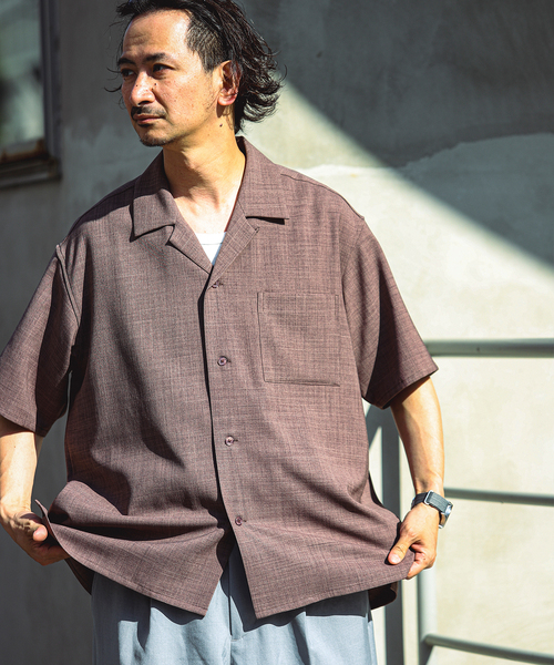 JOURNAL STANDARD relume（ジャーナルスタンダード　レリューム）の「TECH バスケット ウォッシャブル オープンカラーシャツ(セットアップ着用可）（シャツ/ブラウス・メンズ・チャコールグレー/ブラック/ウッド・LARGE/MEDIUM）」の3枚目の写真