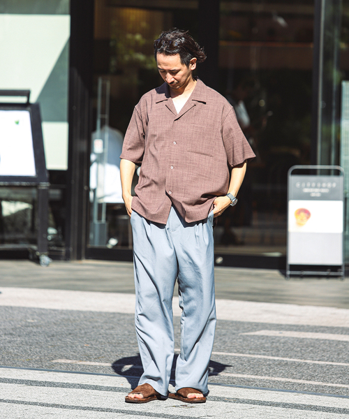 JOURNAL STANDARD relume（ジャーナルスタンダード　レリューム）の「TECH バスケット ウォッシャブル オープンカラーシャツ(セットアップ着用可）（シャツ/ブラウス・メンズ・チャコールグレー/ブラック/ウッド・LARGE/MEDIUM）」の4枚目の写真