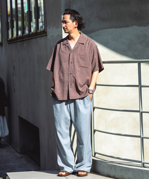 JOURNAL STANDARD relume（ジャーナルスタンダード　レリューム）の「TECH バスケット ウォッシャブル オープンカラーシャツ(セットアップ着用可）（シャツ/ブラウス・メンズ・チャコールグレー/ブラック/ウッド・LARGE/MEDIUM）」の5枚目の写真