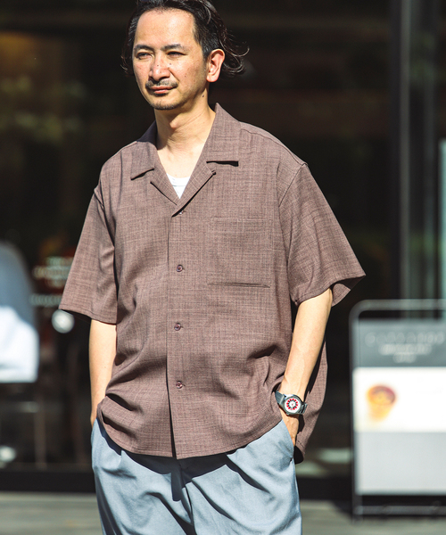 JOURNAL STANDARD relume（ジャーナルスタンダード　レリューム）の「TECH バスケット ウォッシャブル オープンカラーシャツ(セットアップ着用可）（シャツ/ブラウス・メンズ・チャコールグレー/ブラック/ウッド・LARGE/MEDIUM）」の8枚目の写真