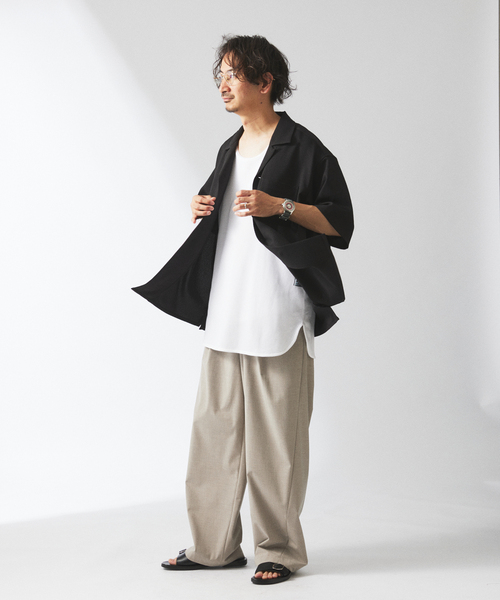 JOURNAL STANDARD relume（ジャーナルスタンダード　レリューム）の「TECH バスケット ウォッシャブル オープンカラーシャツ(セットアップ着用可）（シャツ/ブラウス・メンズ・チャコールグレー/ブラック/ウッド・LARGE/MEDIUM）」の15枚目の写真