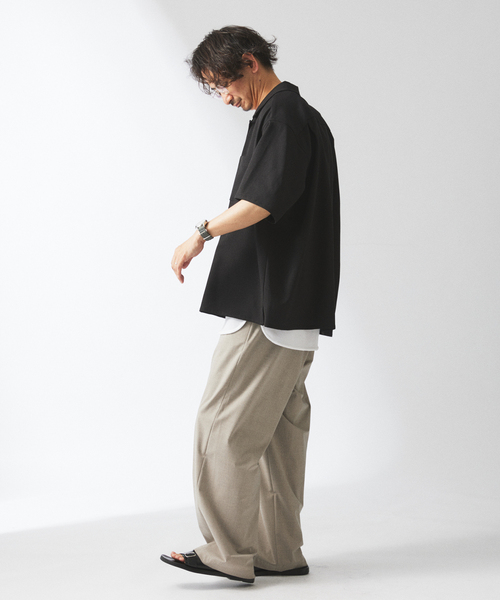 JOURNAL STANDARD relume（ジャーナルスタンダード　レリューム）の「TECH バスケット ウォッシャブル オープンカラーシャツ(セットアップ着用可）（シャツ/ブラウス・メンズ・チャコールグレー/ブラック/ウッド・LARGE/MEDIUM）」の16枚目の写真
