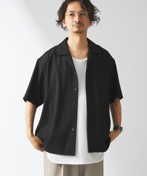 JOURNAL STANDARD relume（ジャーナルスタンダード　レリューム）の「TECH バスケット ウォッシャブル オープンカラーシャツ(セットアップ着用可）（シャツ/ブラウス・メンズ・チャコールグレー/ブラック/ウッド・LARGE/MEDIUM）」の17枚目の写真