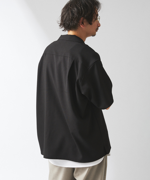 JOURNAL STANDARD relume（ジャーナルスタンダード　レリューム）の「TECH バスケット ウォッシャブル オープンカラーシャツ(セットアップ着用可）（シャツ/ブラウス・メンズ・チャコールグレー/ブラック/ウッド・LARGE/MEDIUM）」の19枚目の写真