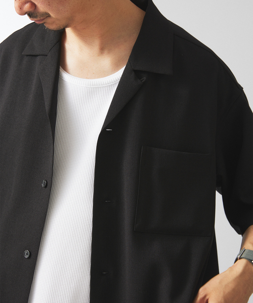 JOURNAL STANDARD relume（ジャーナルスタンダード　レリューム）の「TECH バスケット ウォッシャブル オープンカラーシャツ(セットアップ着用可）（シャツ/ブラウス・メンズ・チャコールグレー/ブラック/ウッド・LARGE/MEDIUM）」の20枚目の写真