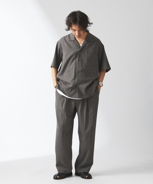 JOURNAL STANDARD relume（ジャーナルスタンダード　レリューム）の「TECH バスケット ウォッシャブル オープンカラーシャツ(セットアップ着用可）（シャツ/ブラウス・メンズ・チャコールグレー/ブラック/ウッド・LARGE/MEDIUM）」の22枚目の写真