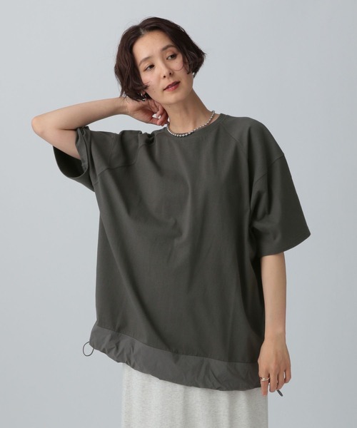 LEPSIM(レプシィム)の「ラグラン異素材5分袖プルオーバー 492547(Tシャツ/カットソー・レディース・アイボリー/オフホワイト/チャコールグレー・FREE)」の1枚目の写真