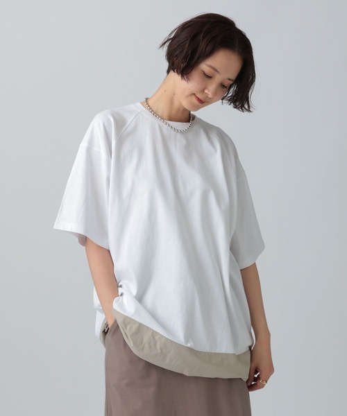 LEPSIM(レプシィム)の「ラグラン異素材5分袖プルオーバー 492547(Tシャツ/カットソー・レディース・アイボリー/オフホワイト/チャコールグレー・FREE)」の2枚目の写真