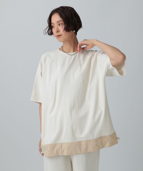 LEPSIM(レプシィム)の「ラグラン異素材5分袖プルオーバー 492547(Tシャツ/カットソー・レディース・アイボリー/オフホワイト/チャコールグレー・FREE)」の3枚目の写真
