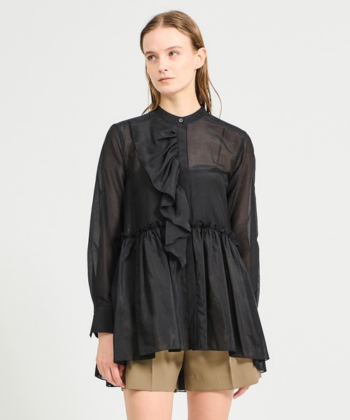 ESTNATION(エストネーション)の「【復刻】ESTNATION / コットンシルク フリルチュニックブラウス(シャツ/ブラウス・レディース・ホワイト/ブラック/ライトブルー・FREE)」の2枚目の写真