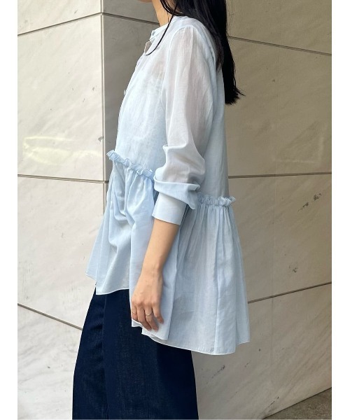 ブラウス シャツ 「復刻」ESTNATION / コットンシルク フリルチュニックブラウス レディース ESTNATION ブラウス シャツ 「復刻」ESTNATION / コットンシルク