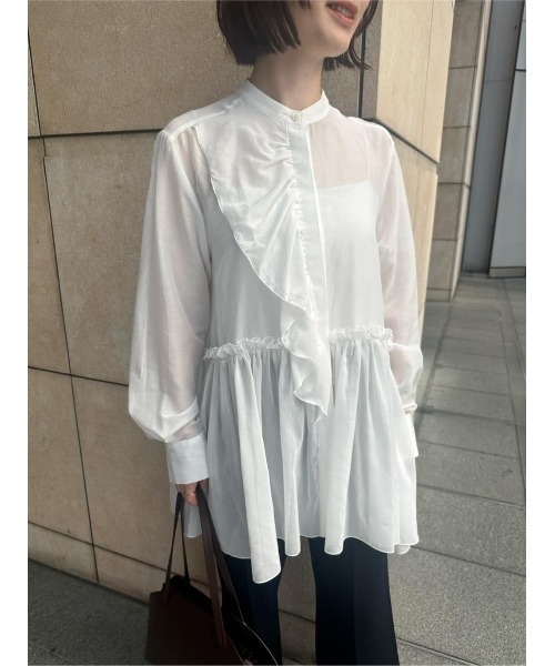 ESTNATION(エストネーション)の「【復刻】ESTNATION / コットンシルク フリルチュニックブラウス(シャツ/ブラウス・レディース・ホワイト/ブラック/ライトブルー・FREE)」の9枚目の写真