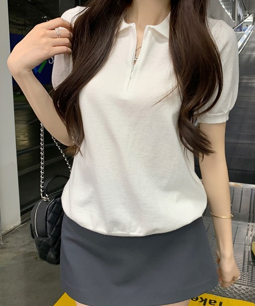 fig london ポロ ニット 半袖 fig London ポロシャツ ポロ SHEER knit polo レディース