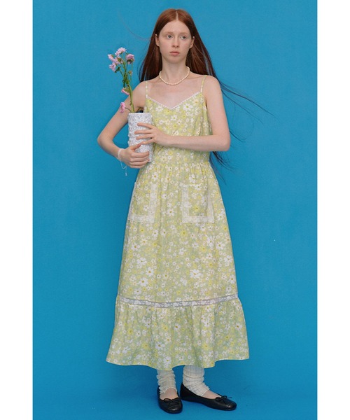 フラワープリント ティアードフリル キャミワンピース FX25L059【Fano