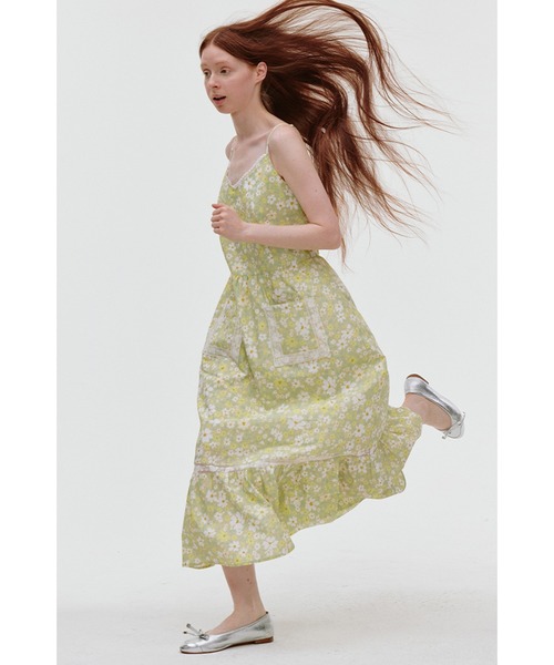 フラワープリント ティアードフリル キャミワンピース FX25L059【Fano