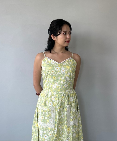 フラワープリント ティアードフリル キャミワンピース FX25L059【Fano