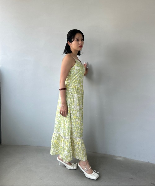 フラワープリント ティアードフリル キャミワンピース FX25L059【Fano