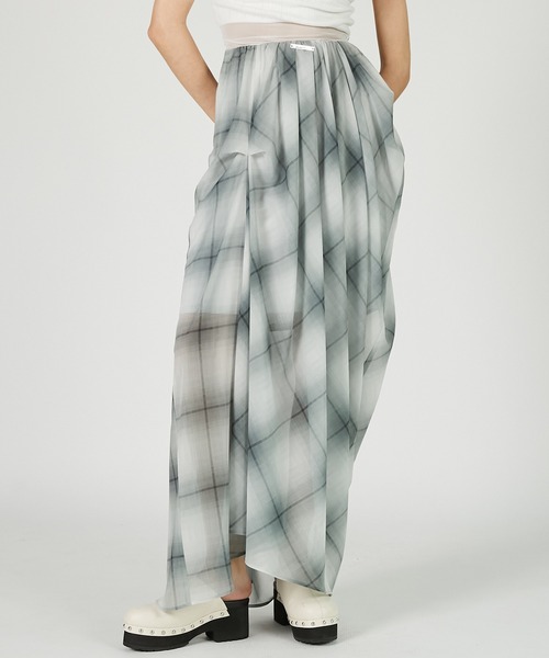 PRANK PROJECT(プランクプロジェクト)の「ドレープシアーチェックスカート / Draped Sheer Check Skirt(スカート・レディース・ブラック/ホワイト・36/38)」の1枚目の写真