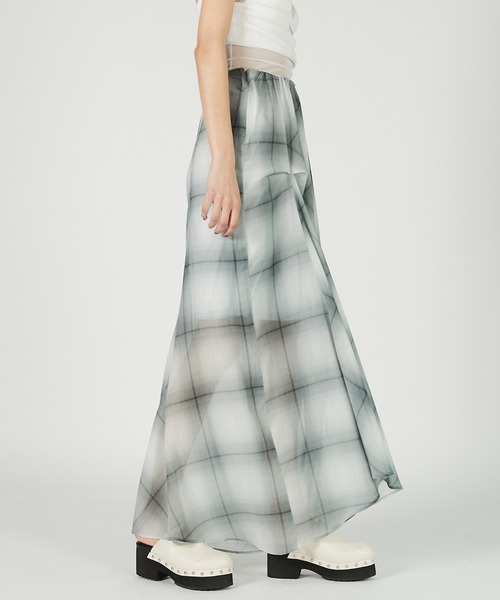 ドレープシアーチェックスカート / Draped Sheer Check Skirt