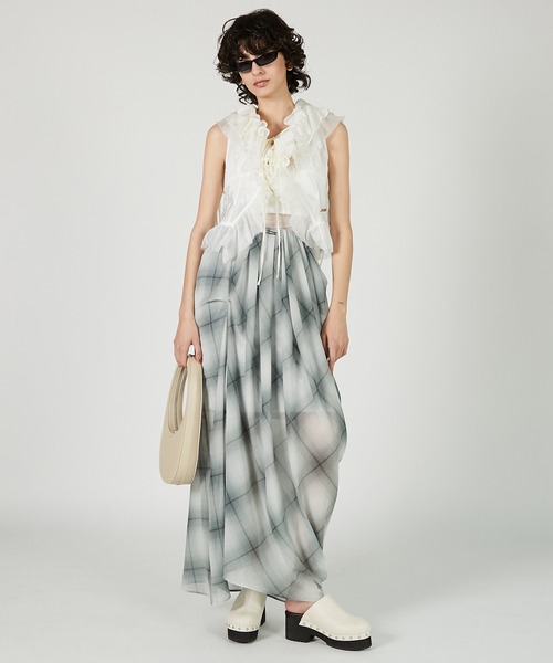 ドレープシアーチェックスカート / Draped Sheer Check Skirt