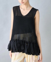 Settimissimo（セッティミッシモ）の「テープヤーン 透かし編み フリンジ ニット（ニット/セーター）」