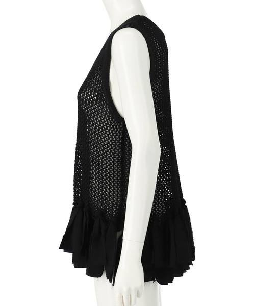 Settimissimo（セッティミッシモ）の「テープヤーン 透かし編み フリンジ ニット（ニット/セーター・レディース・ブラック/アイボリー・FREE）」の7枚目の写真